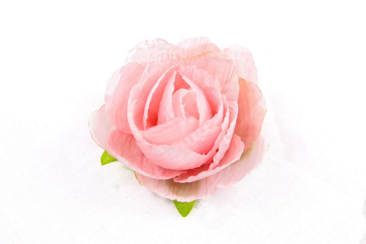 6pcs-Rose Pink Bud w/ Leaves
