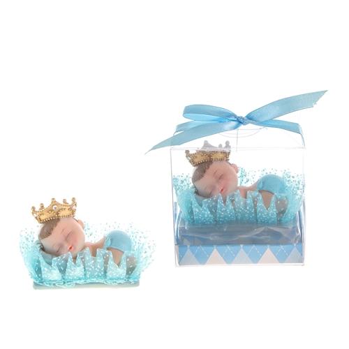 Sleeping Crown Baby Boy on Pillow Poly Resin in Favor/Gift Box
