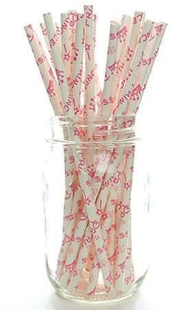 Pink & White Princess Crown Paper Straws (25 pieces)