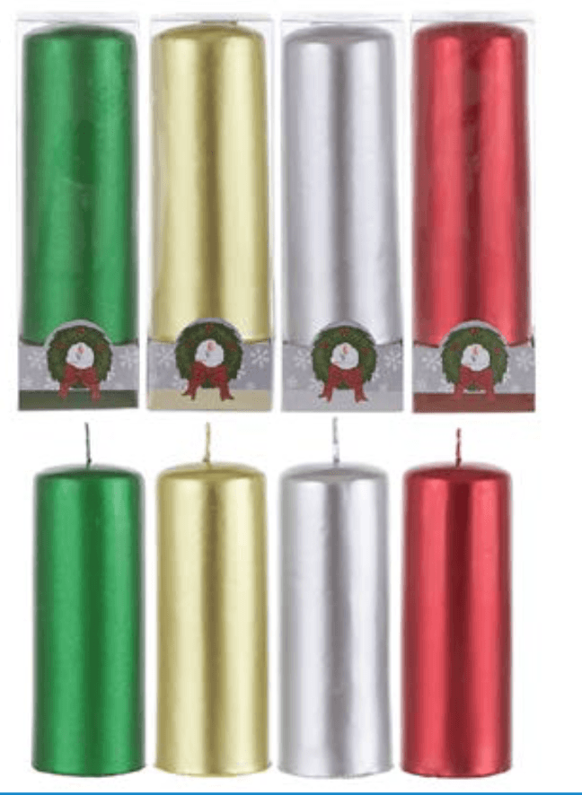 Christmas 5" Unscented Long Candles Red, White, Green or Silver (1 piece)