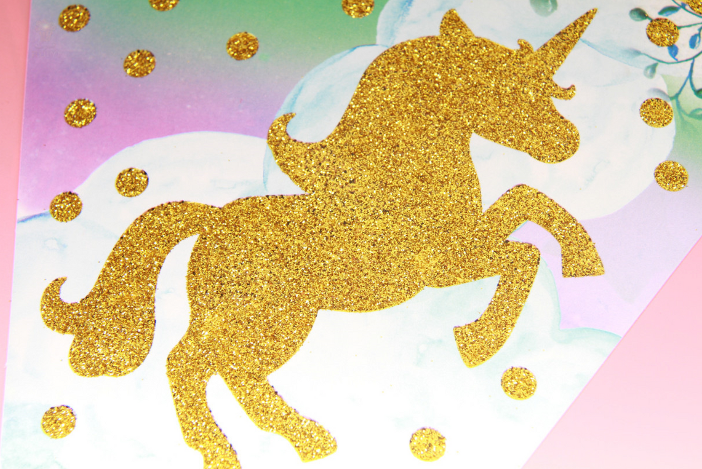 "Happy Birthday" Unicorn Pendant with Gold Glittered Banner