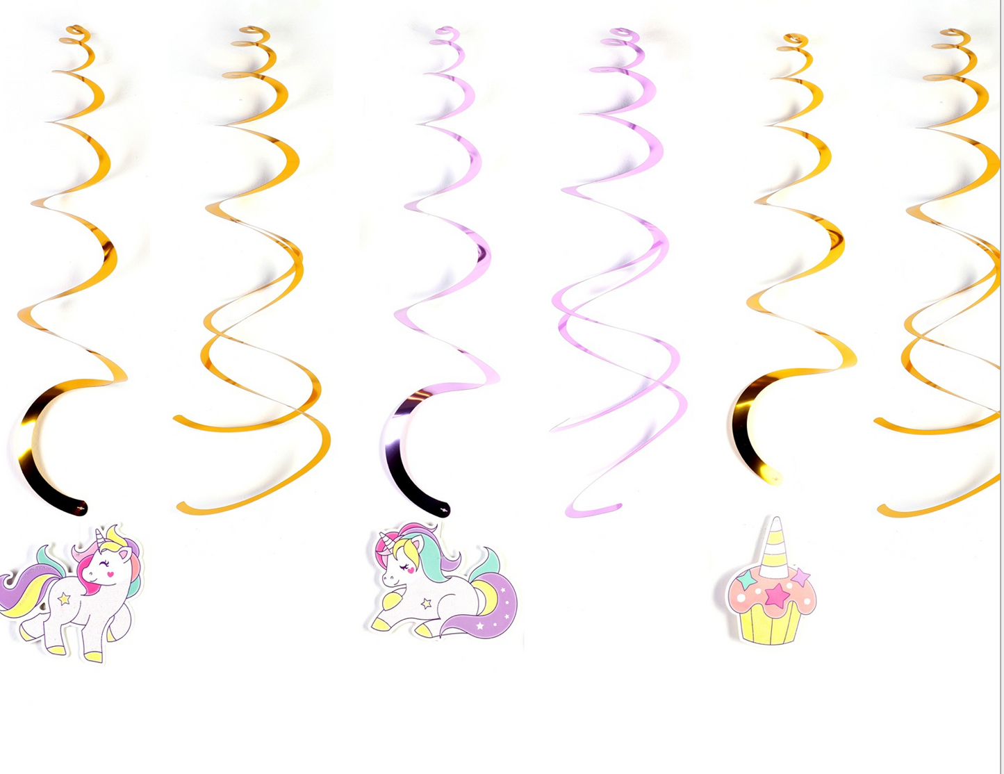 Glittered Unicorn Swirl Hanging Decorations Gold/Lavender (6 pcs)