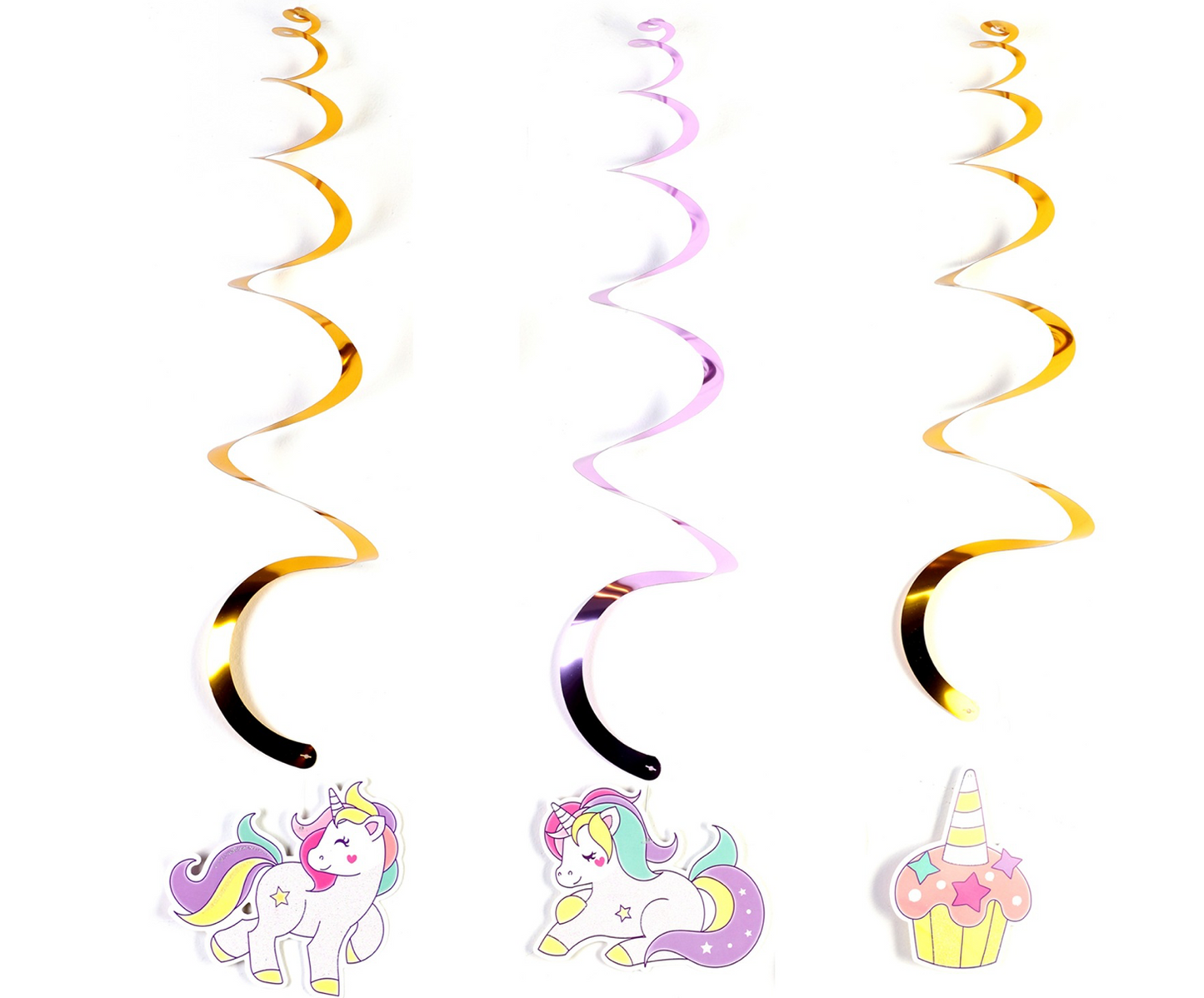 Glittered Unicorn Swirl Hanging Decorations Gold/Lavender (6 pcs)