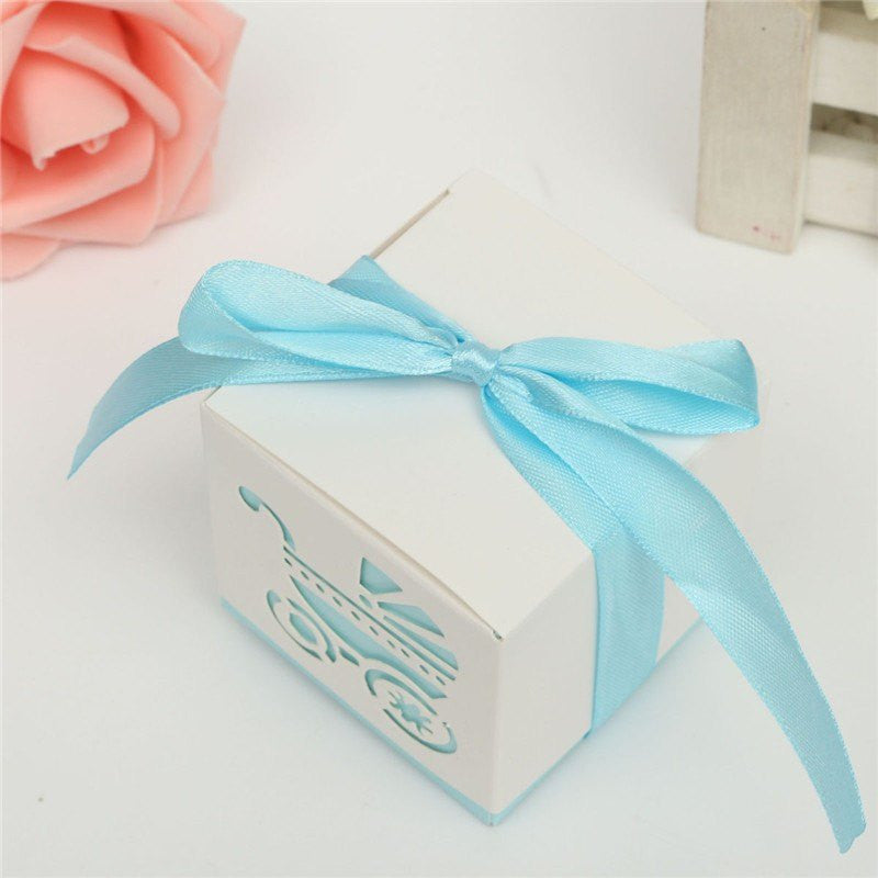 Laser Cut Carriage Party Favor Boxes With Ribbon (12 Pieces) - Americasfavors