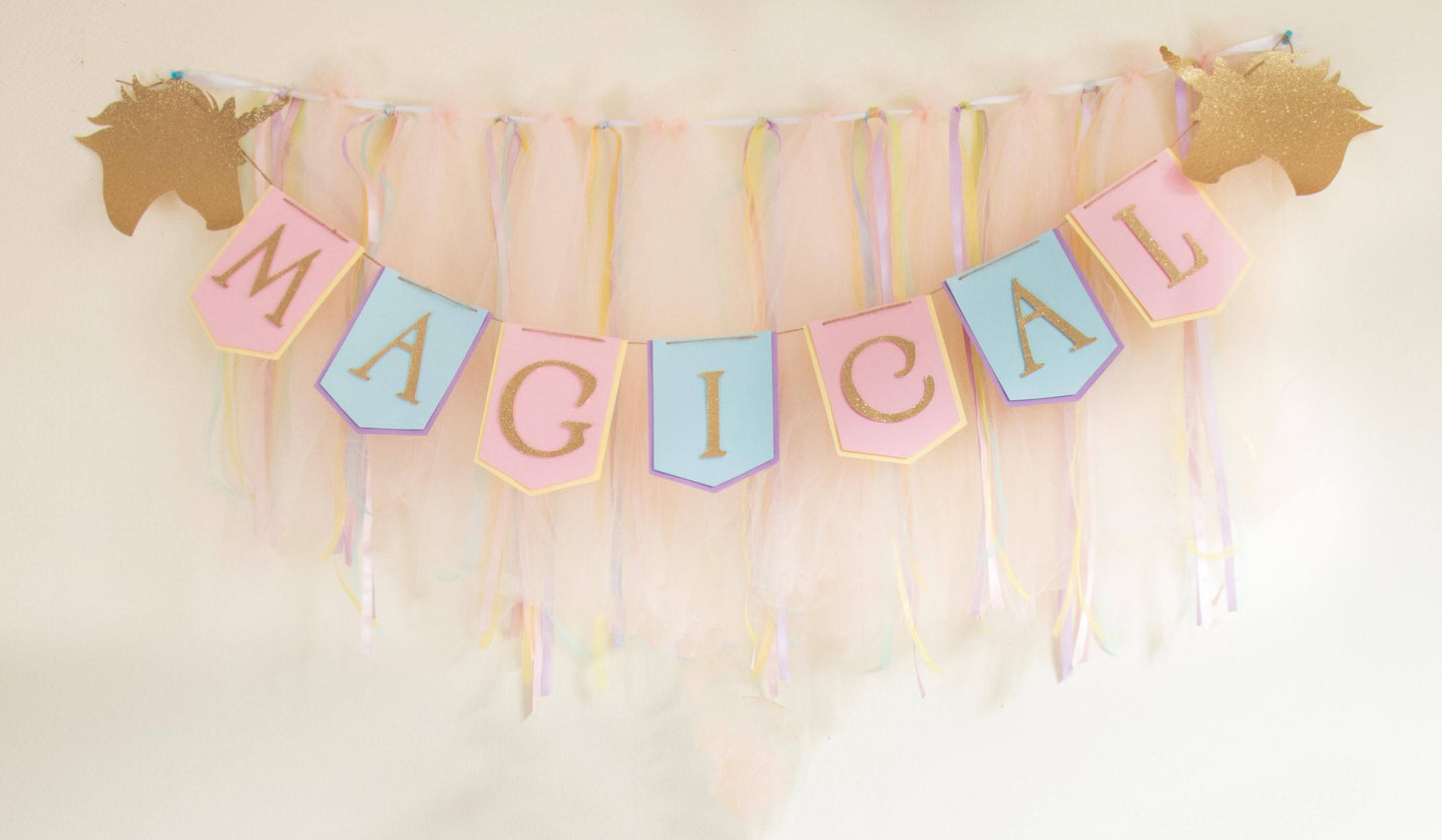 Unicorn "Magical" Banner with Gold Glitter Letters