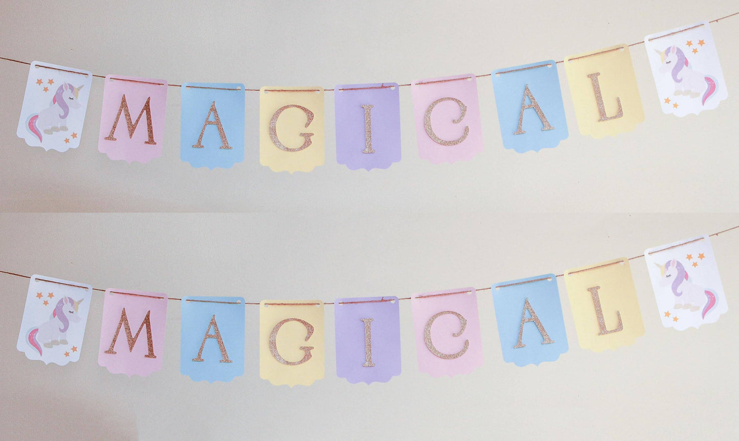 Sparkle Unicorn Banner with Gold Glitter Letters (Customizable)