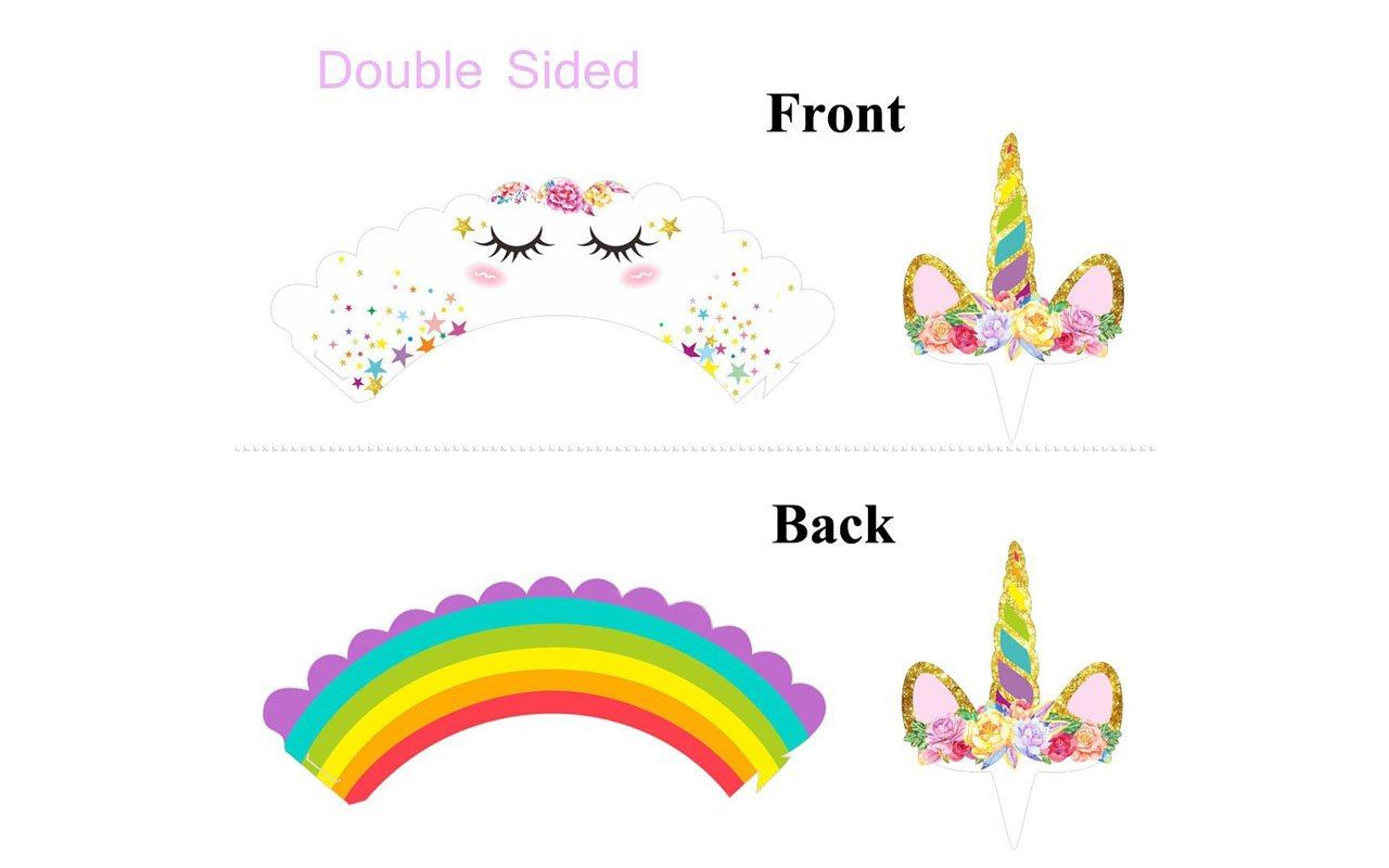Unicorn Cupcake Toppers and Wrappers Double Sided (Unicorn/Rainbow) (12 pcs)