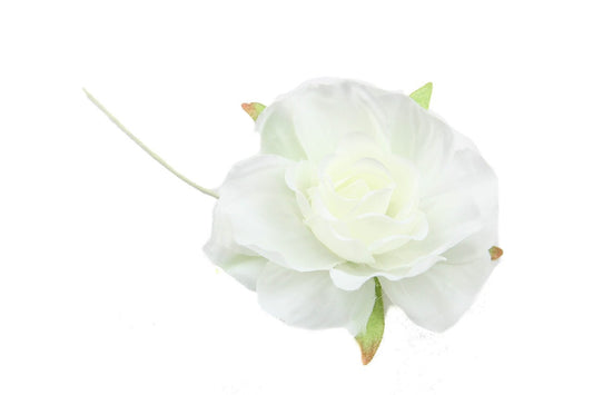 6 pcs-White Rose w/ Metal Stalk