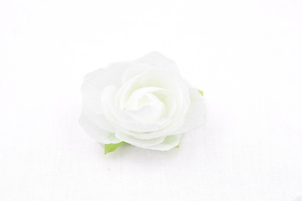 6pcs-Rose White Bud w/ Leaves