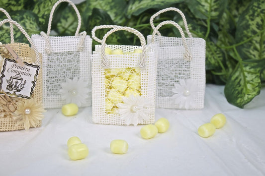 12 pcs-Square Tote Bag w/ Mesh White