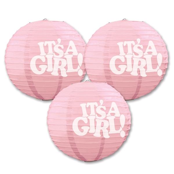 1 Ct- It's a Girl Lanterns with Aluminum Base (Pink)