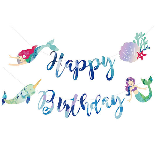 Under the Sea Mermaid Happy Birthday Decoration Banner