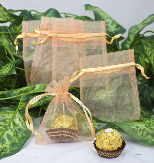 12 pcs-Peach Organza Pouches 3"x 4"