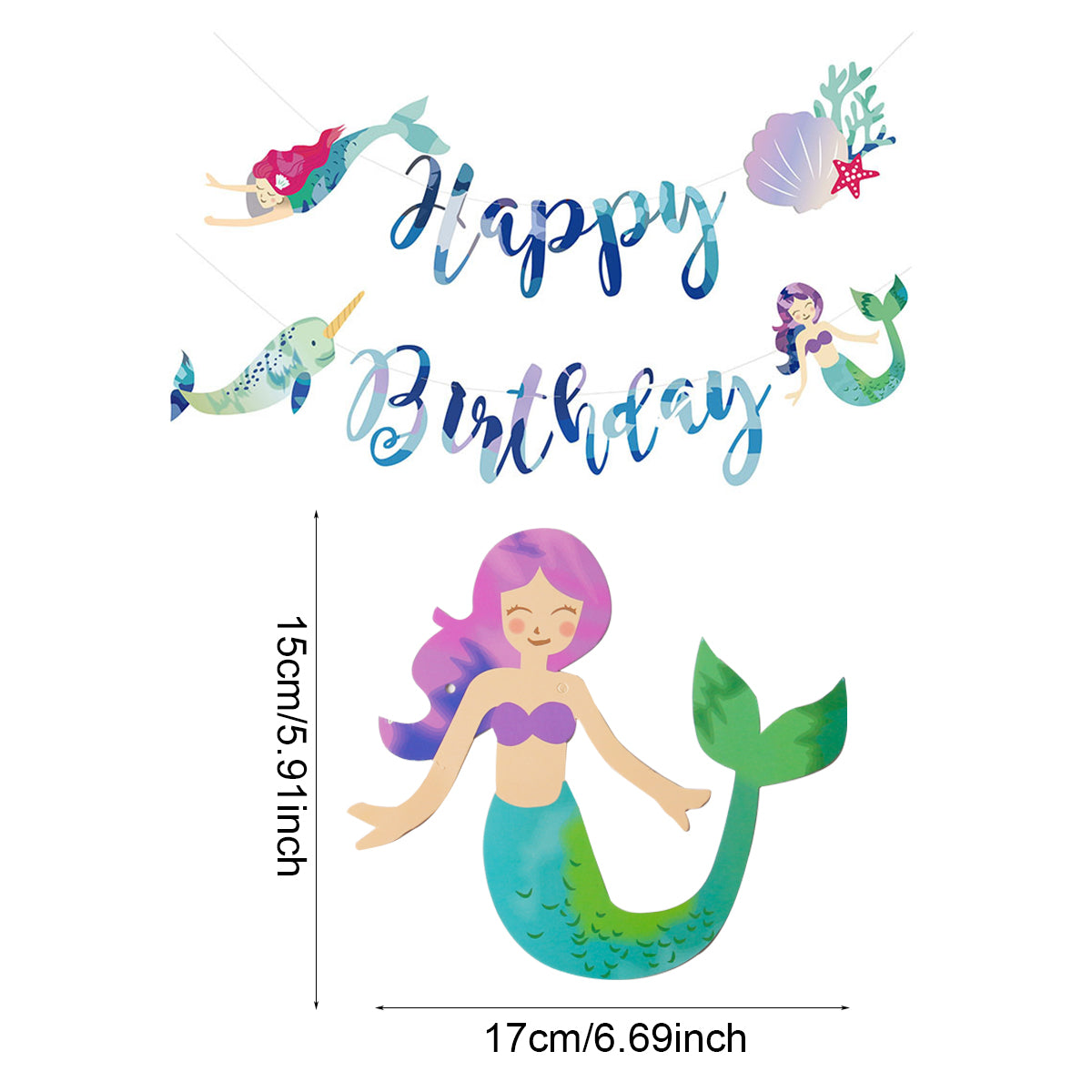 Under the Sea Mermaid Happy Birthday Decoration Banner