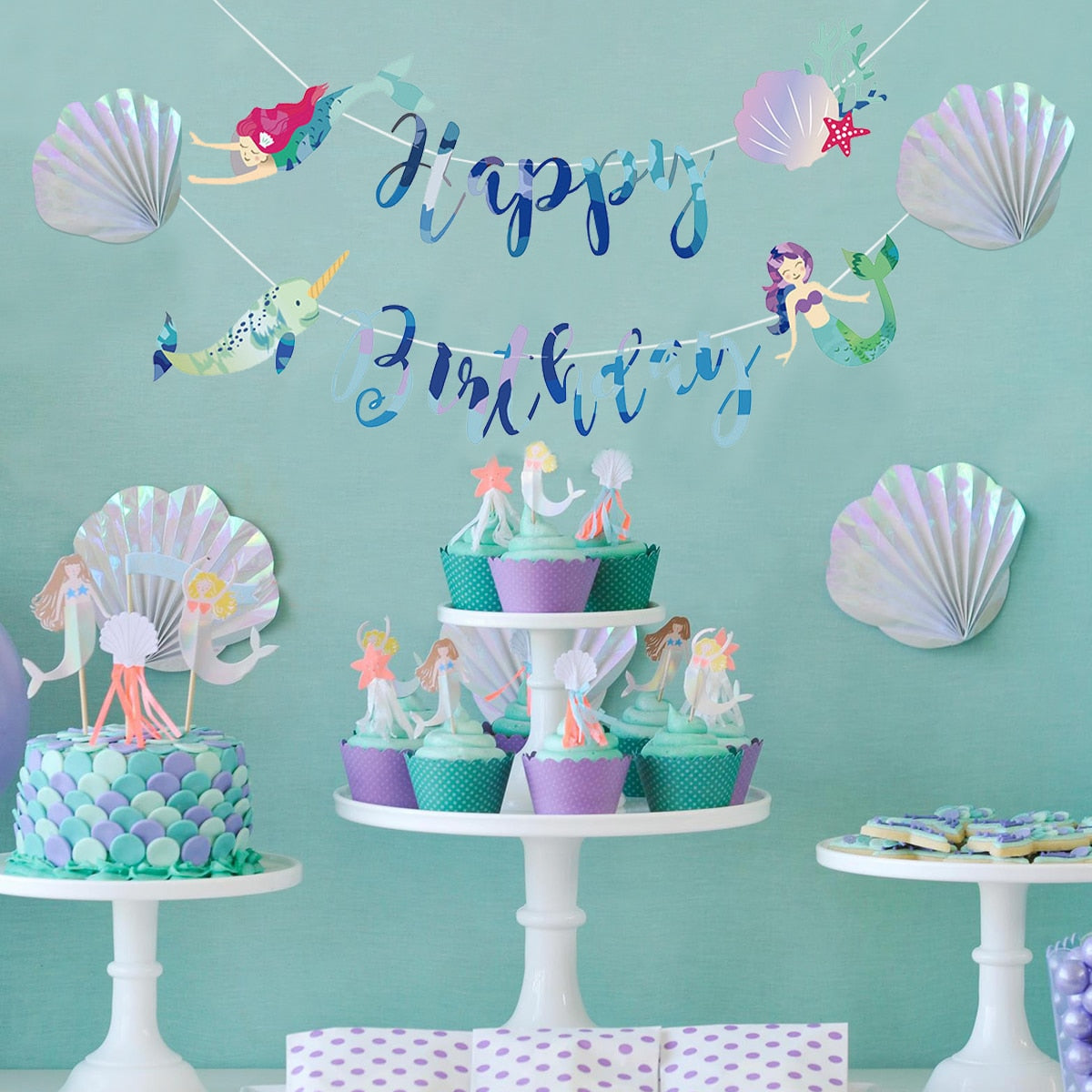 Under the Sea Mermaid Happy Birthday Decoration Banner