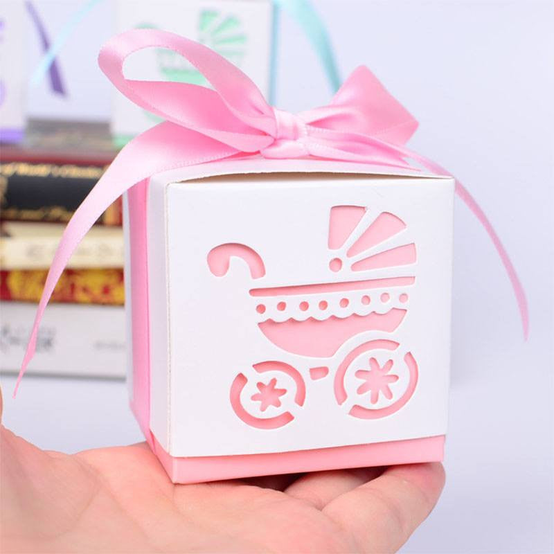 Laser Cut Carriage Party Favor Boxes With Ribbon (12 Pieces) - Americasfavors