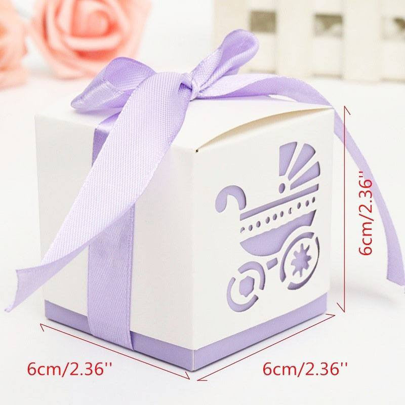 Laser Cut Carriage Party Favor Boxes With Ribbon (12 Pieces) - Americasfavors