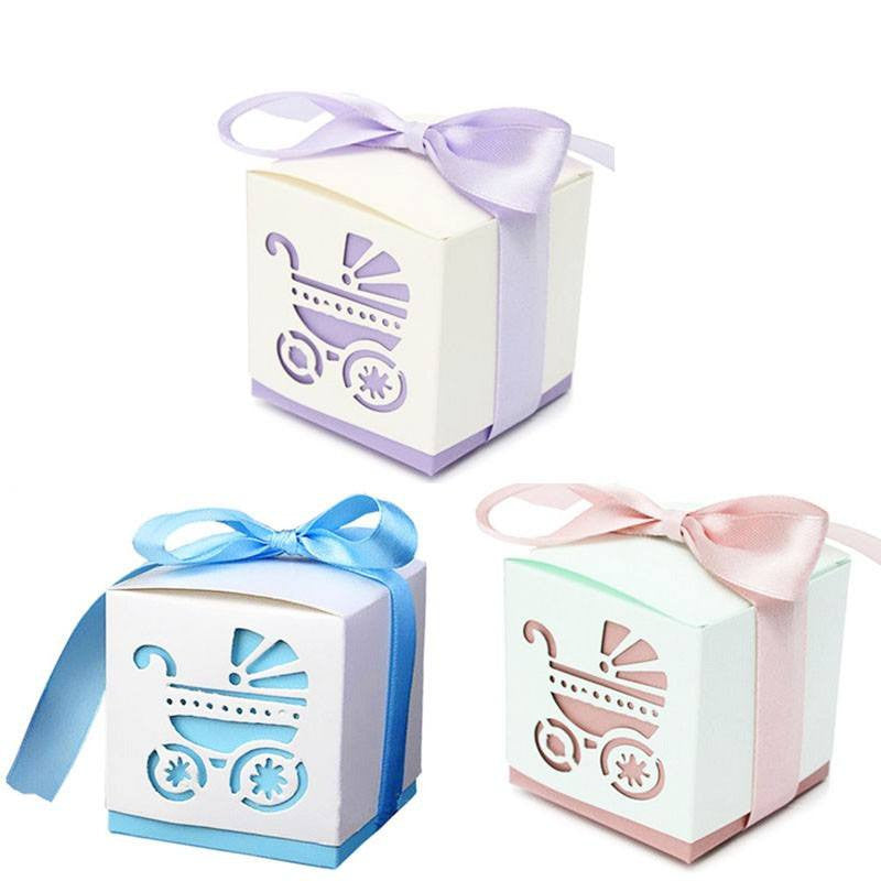 Laser Cut Carriage Party Favor Boxes With Ribbon (12 Pieces) - Americasfavors