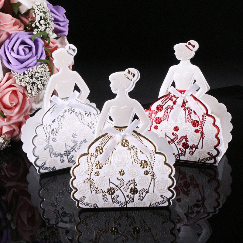 Silver & Gold Quinceanera Silhouette Favor Dress Boxes (12 pieces) - Americasfavors