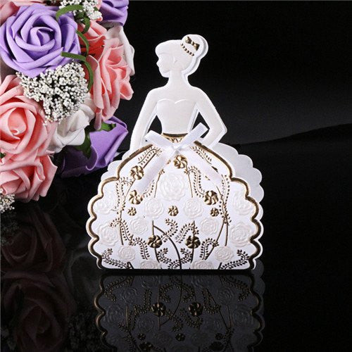 Silver & Gold Quinceanera Silhouette Favor Dress Boxes (12 pieces) - Americasfavors