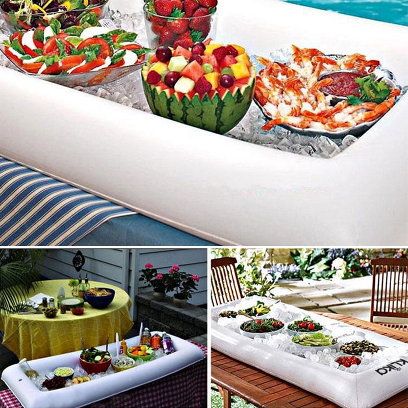 Inflatable Serving/Salad Bar Tray Food Drink Holder -- BBQ Picnic Pool Party Buffet Luau Cooler,with a drain plug