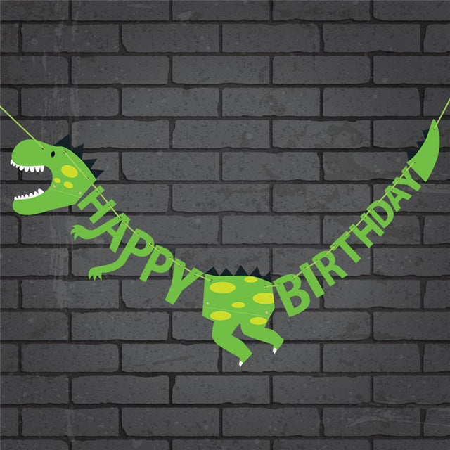 Green Dinosaur Happy Birthday Party Banner Decoration