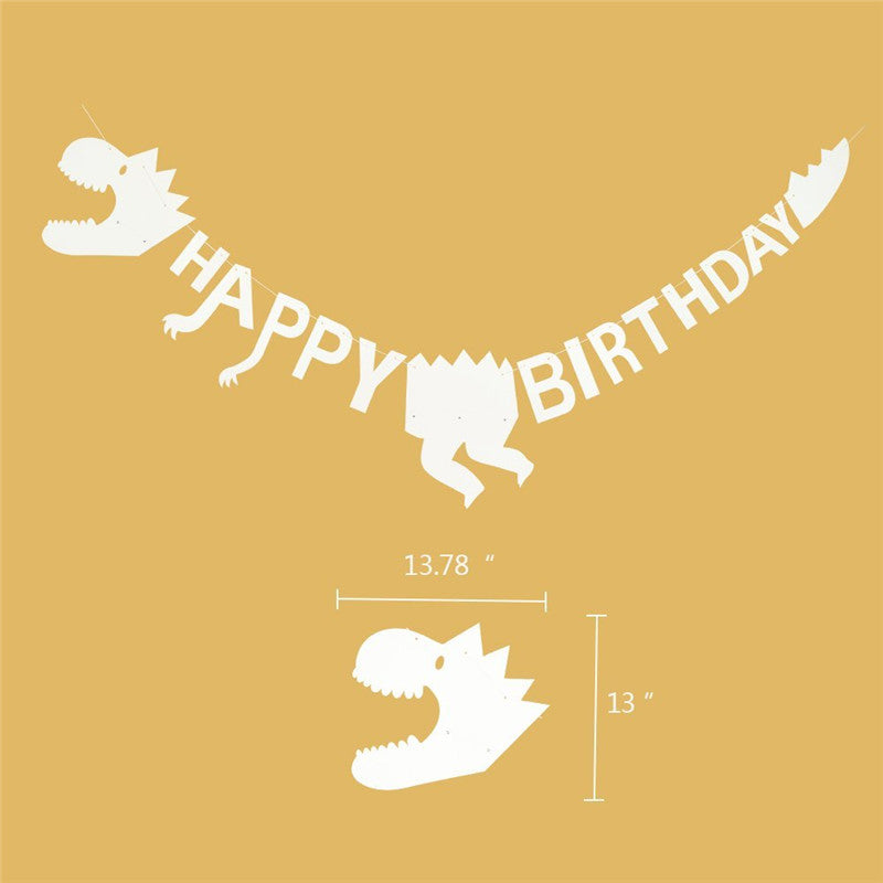 White Dinosaur Happy Birthday Party Banner Decoration