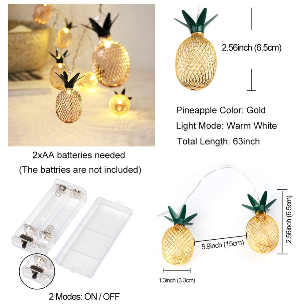 Metal Pineapple Party String Lights Battery Operated (5 feet)