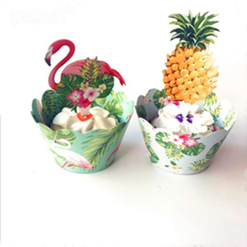 12 pcs - Tropical Cupcake Toppers and Wrappers Double Sided