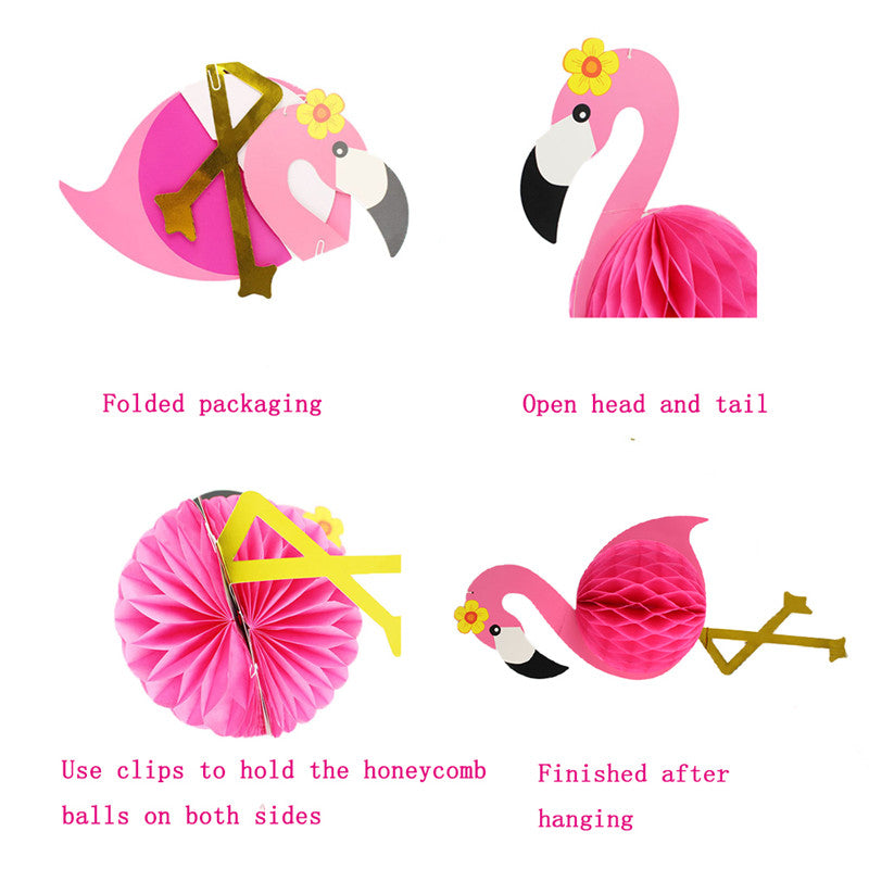 2 pcs - Tropical Pink Flamingo Honeycomb Ball