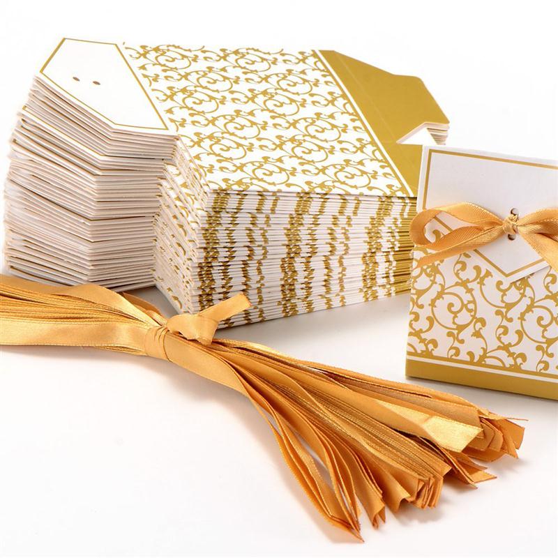 Gold Wedding Favor Envelope Bag with Ribbon (50 Pcs)