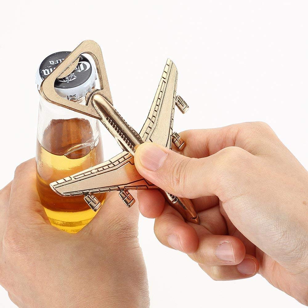 12 Gold Airplane Beer/Wine Bottle Opener Favors