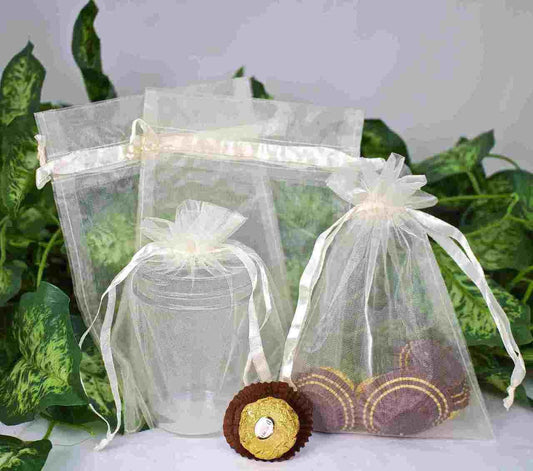 12 pcs-White Organza Pouches 5" x 7"