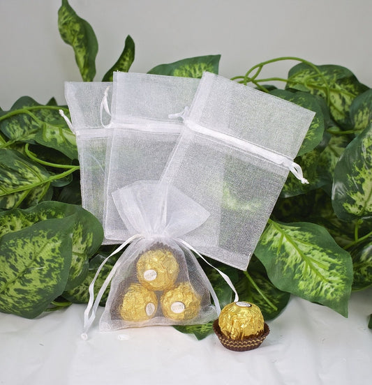 12 pcs-White Organza Pouches 4" x 5"